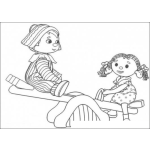 Dibujo para colorear Munecos De Trapo En Sube Y Baja Para Pintar Y Colorear Columpio De Subeybaja