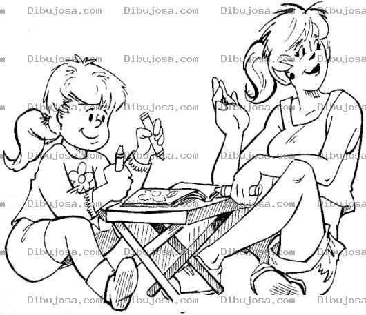 Dibujo para colorear Mama Pintando Dibujos Con Su Hija Dibujo Para Pintar Y Colorear A Mama Ayudando A Su Hija A Pintar Cuaderndo De Dibujitos Sin Salirse De La Linea