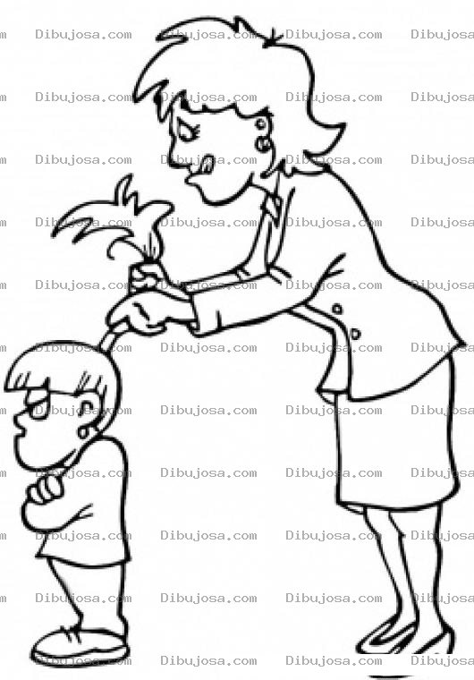 Dibujo para colorear Dibujo De Mama Peinando A Su Hija Y Haciendole Una Cola Para Pintar Y Colorear