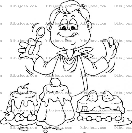 Dibujo para colorear Dibujo De Hombre Con 3 Pasteles Para Pintar Y Colorear
