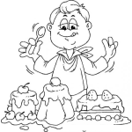 Dibujo para colorear Dibujo De Hombre Con 3 Pasteles Para Pintar Y Colorear