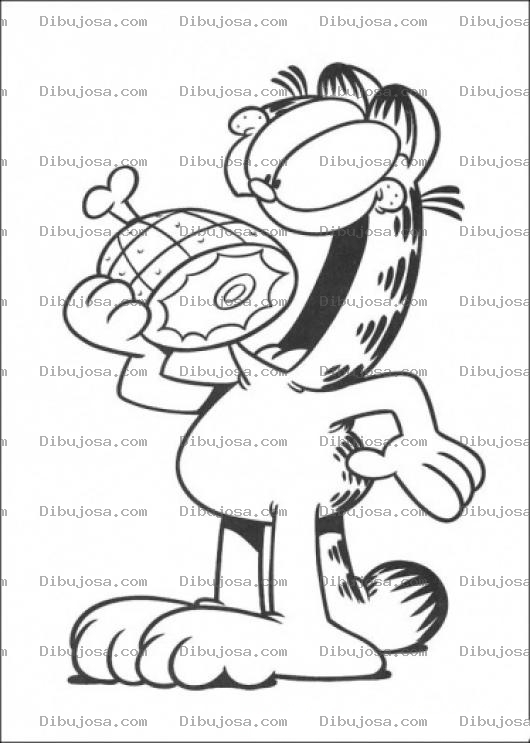 Dibujo para colorear Dibujo De Garfield Con Una Pierna De Pavo Para Pintar Y Colorear