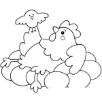 Dibujo para colorear Dibujo De Gallina Empollando Huevos Con Un Pollito A Su Lado Para Pintar Y Colorear