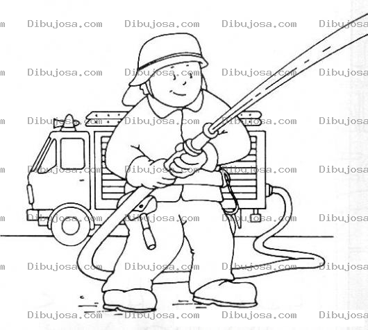 Dibujo para colorear Dibujo De Bombero Rociando Agua En Un Incendio Para Pintar Y Colorear Bombero Con Camion De Bomberos