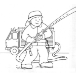 Dibujo para colorear Dibujo De Bombero Rociando Agua En Un Incendio Para Pintar Y Colorear Bombero Con Camion De Bomberos
