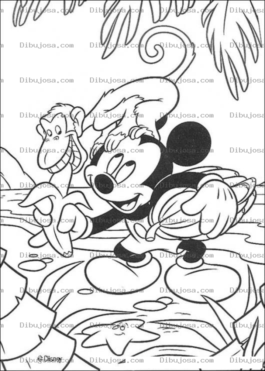 Dibujo para colorear Mickey mouse y el mono