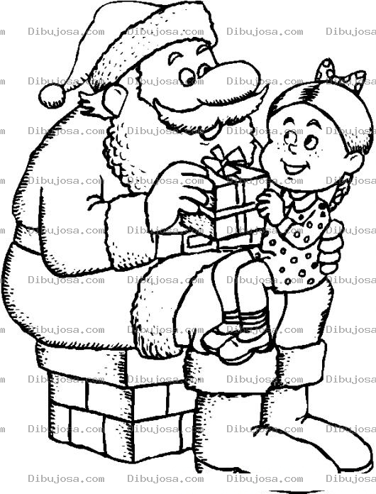 Dibujo para colorear Dibujo De Nina Sentada En Las Piernas De Santaclaus Para Pintar Y Colorear