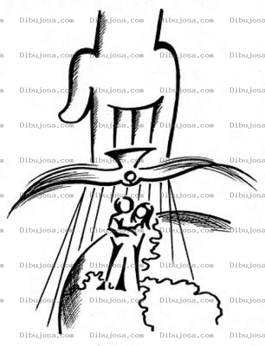 Dibujo para colorear Dibujo De Esposos Bendecidos Por La Mano De DIOS Y Cubiertos Por El Espiritu Santa Para Pintar Y Colorear