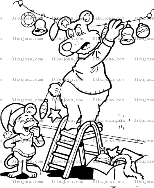 Dibujo para colorear Dibujo De Oso Poniendo Adornos De Navidad Para Pintar Y Colorear