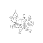Dibujo para colorear Familia Cantando Villancicos De Navidad Frente A Santa Claus Tocando El Organo Para Pintar Y Colorear
