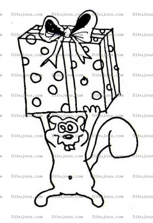 Dibujo para colorear Dibujo De Ardilla Con Regalito Para Pintar Y Colorear