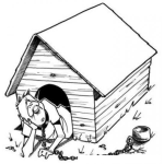 Dibujo para colorear Dibujo De Hombre En Casa De Perro Para Pintar Y Colorear