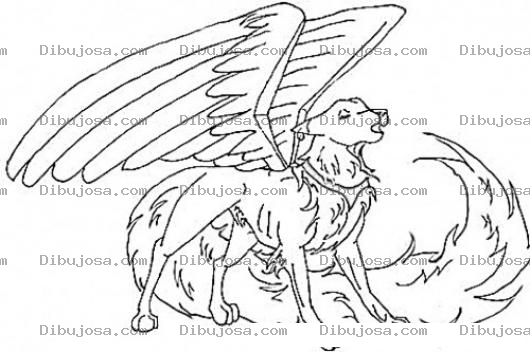 Dibujo para colorear Dibujo De Perro Con Alas Y Cola De Zorro Para Pintar Y Colorear Perrito Volador