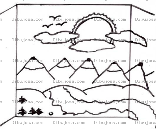 Dibujo para colorear Ventana Con Vista A Los Volcanes Para Pintar Y Colorear
