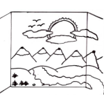 Dibujo para colorear Ventana Con Vista A Los Volcanes Para Pintar Y Colorear