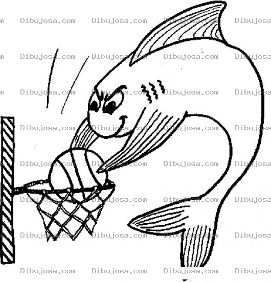 Dibujo para colorear Dibujo De Pescado Clavando Una Pelota En Un Tablero De Basketbol Para Colorear