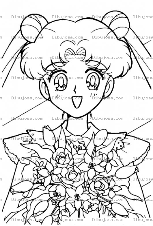 Dibujo para colorear Dibujo De Sailor Moon Con Un Ramo De Flores Para Pintar Y Colorear