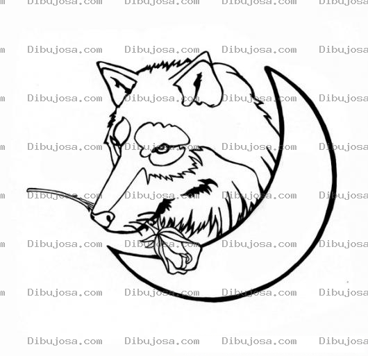 Dibujo para colorear Dibujo De Lobo En La Luna Con Una Rosa En El Hocico Para Pintar Y Colorear