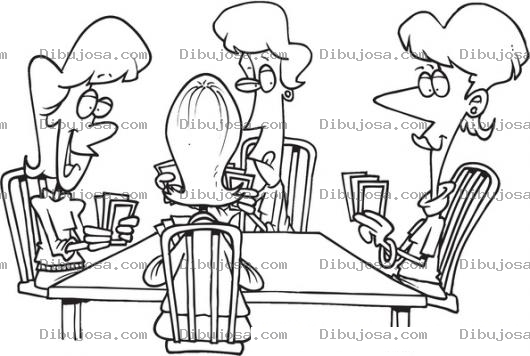 Dibujo para colorear Dibujo De Amigos Jugando Cartas Para Pintar Y Colorear Familia Jugando Naipes