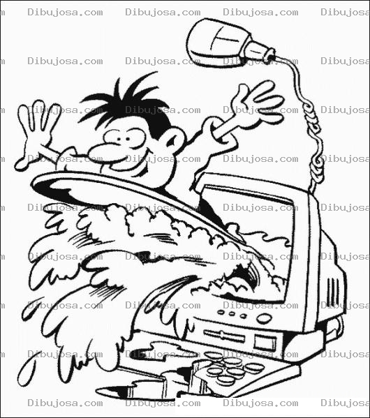 Dibujo para colorear Dibujo De Muchacho Surfeando En Internet Para Pintar Y Colorear Tabal De Surf Saliendo De Una Computadora