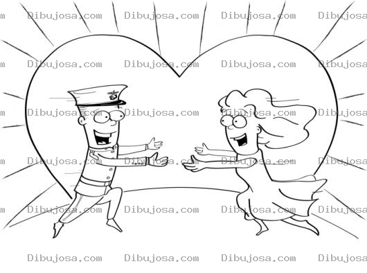 Dibujo para colorear Dibujo De Encuentro Amoroso Para Pintar Y Colorear A Un Marinero Y Su Amada Frente A Un Sol De Corazon