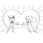 Dibujo para colorear Dibujo De Encuentro Amoroso Para Pintar Y Colorear A Un Marinero Y Su Amada Frente A Un Sol De Corazon