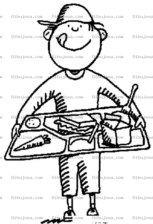 Dibujo para colorear Dibujo De Nino Con Bandeja Escolar De Alimentos Para Pintar Y Colorear Charola De Comida O Asafate De Cafeteria