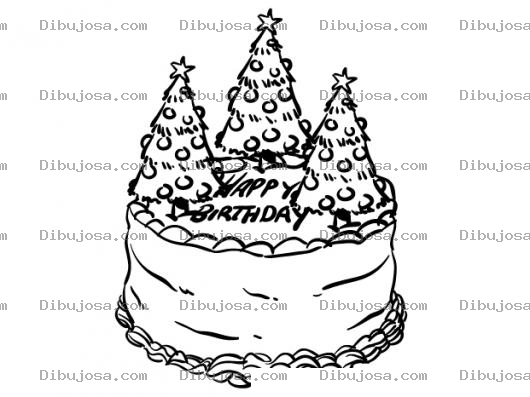 Dibujo para colorear Dibujo De Un Pastel De Cumleanos Navideno Para Pintar Y Colorear Un Pastel Con 3 Pinos De Navidad Para Cumpleaneros De Diciembre