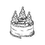 Dibujo para colorear Dibujo De Un Pastel De Cumleanos Navideno Para Pintar Y Colorear Un Pastel Con 3 Pinos De Navidad Para Cumpleaneros De Diciembre