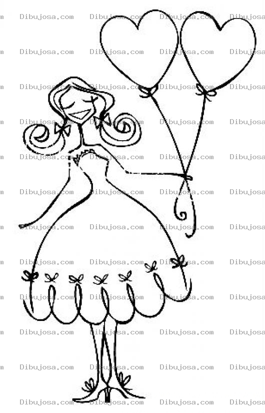 Dibujo para colorear Princesa Con Ojos Cerrados Y 2 Globitos Para Pintar Y Colorear