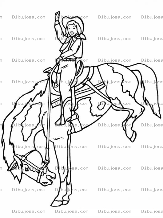 Dibujo para colorear Dibujo De Vaquera En Caballo Corcoveando Para Pintar Y Colorear caballo corcobiando
