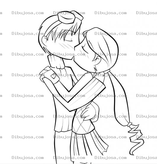 Dibujo para colorear Dibujo De Novios Besandose En La Boca Para Pintar Y Colorear