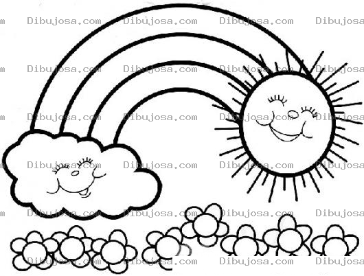 Dibujo para colorear Dibujo De Arcoiris Desde Una Nube Hasta El Sol Con Floresitas Para Pintar Y Colorear