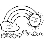 Dibujo para colorear Dibujo De Arcoiris Desde Una Nube Hasta El Sol Con Floresitas Para Pintar Y Colorear
