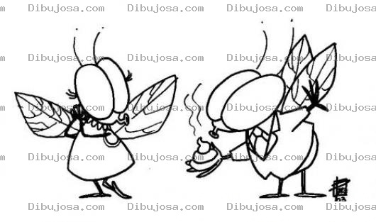 Dibujo para colorear Dibujo De Moscas Enamoradas Para Pintar Y Colorear Una Mosca Macho Regalando Un Pedacito De Popo A Una Mosca Hembra