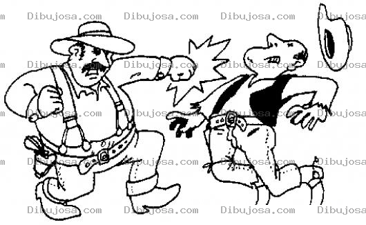 Dibujo para colorear Dibujo De Vaqueros Peleando Con Manadas Y Punos Para Pintar Y Colorear manda en la cara