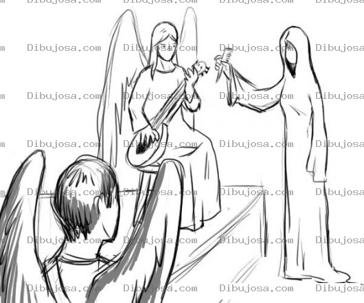 Dibujo para colorear Dibujo De Angel Tocando Guitarra Para Pintar Y Colorear