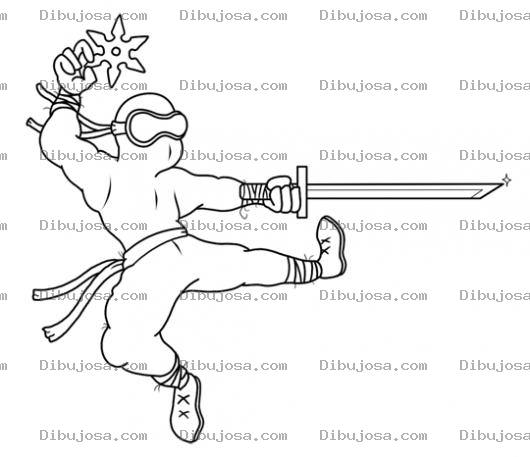 Dibujo para colorear Dibujo De Ninja Con Espada Y Extrella Para Pintar Y Colorear