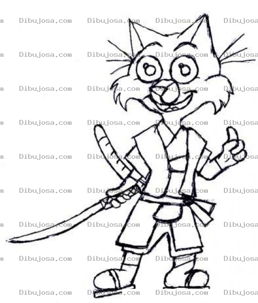 Dibujo para colorear Dibujo De Gato Samurai Con Espada Para Pintar Y Colorear