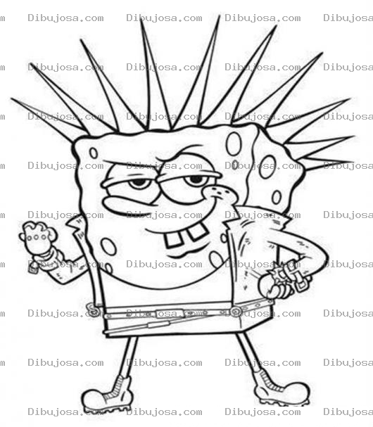 Dibujo para colorear Dibujo De Bob Esponja Punk Para Pintar Y Colorear