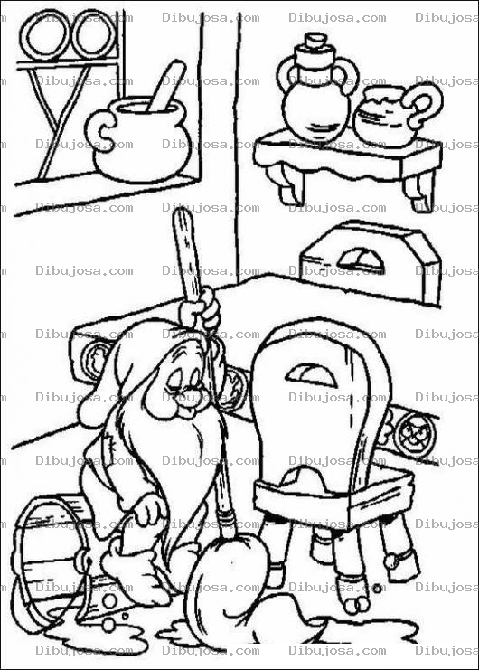 Dibujo para colorear Enanito haciendo la limpieza