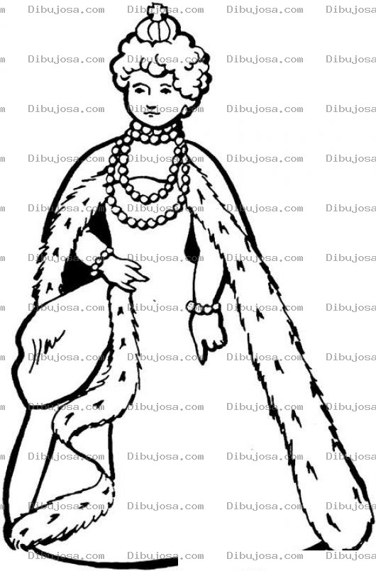 Dibujo para colorear Dibujo De Reina Con Abrigo Para Pintar Y Colorear A La Reyna con Perlas y Joyas