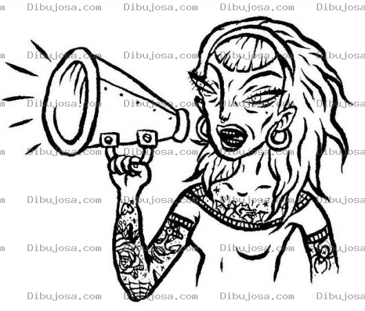 Dibujo para colorear Dibujo De Mujer Tatuada Con Megafono Para Pintar Y Colorear Senora Con Tatuajes En Todo El Cuerpo