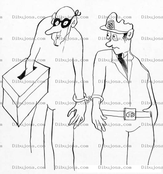 Dibujo para colorear Dibujo De Ladron Y Policia Enchachados Con Esposas Por Corrupcion En Urna De Votacion Para Pintar Y Colorear