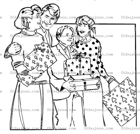 Dibujo para colorear Dibujo De Familia Con Regalos De Navidad Para Pintar Y Colorear