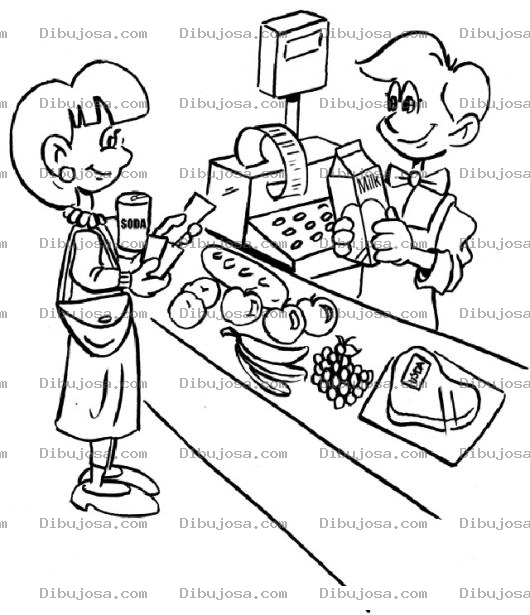 Dibujo para colorear Dibujo De Mujer Pagando En La Caja Del Super Mercado Para Pintar Y Colorear Cajero De Walmart