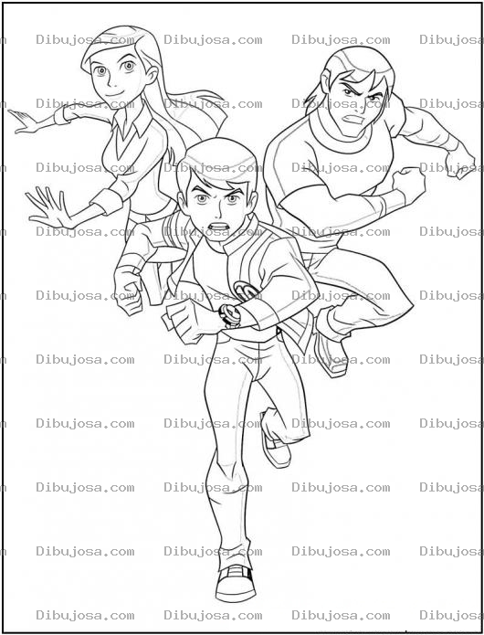 Dibujo para colorear Colorear a Ben 10 con sus amigos