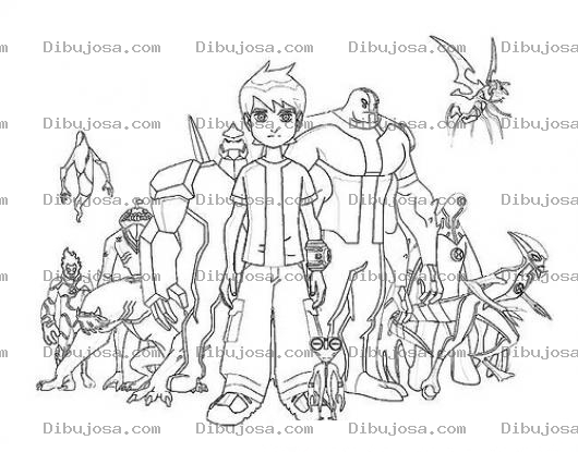 Dibujo para colorear Pintar a Ben10 con sus amigos