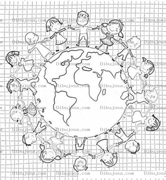 Dibujo para colorear Ninos Del Mundo Dibujo De Ninos Tomados De La Mano Al Rededor Del Mundo Para Pintar Y Colorear