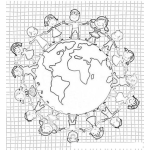 Dibujo para colorear Ninos Del Mundo Dibujo De Ninos Tomados De La Mano Al Rededor Del Mundo Para Pintar Y Colorear